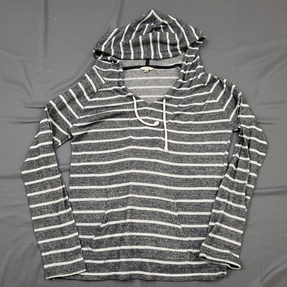 Sonoma Life Style Womens Large Gray White Striped Hoodie Pullover Knit Top